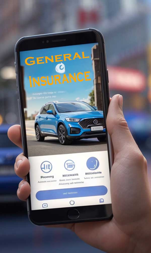A cellphone in hand with an general insurance ad