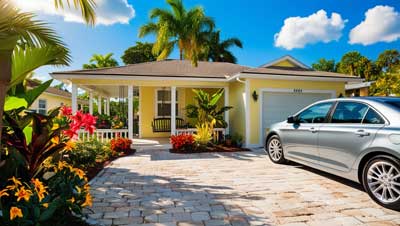 house, car and a garden