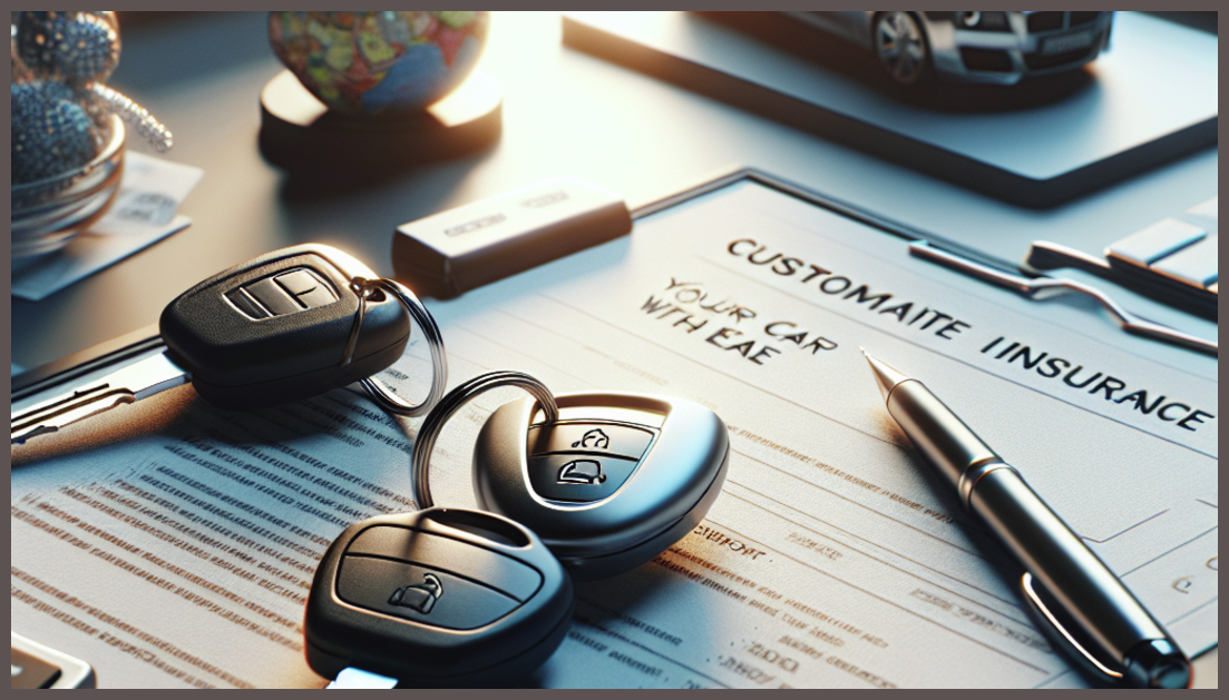Photo of car keys and insurance paperwork on a minimalist desk.