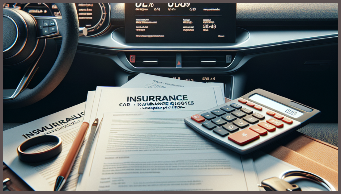 Minimalistic illustration of car insurance concept with quotes and symbols.