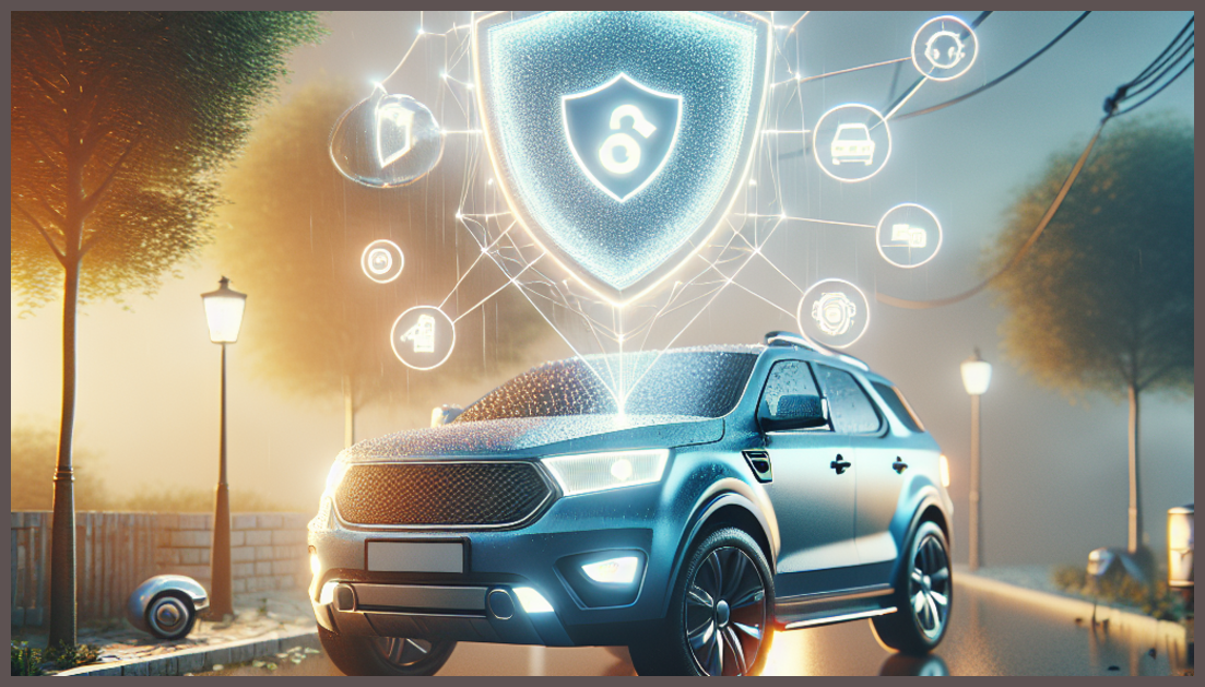 A serene car with an insurance shield symbol beside it.