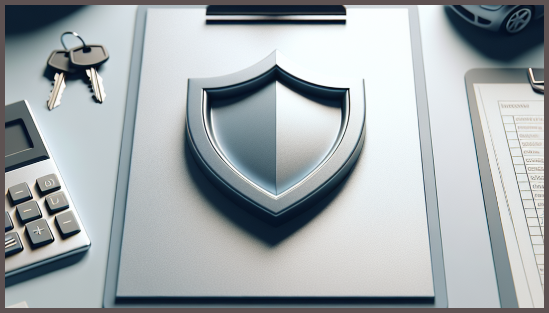 Secure business environment with insurance symbol and risk assessment elements.