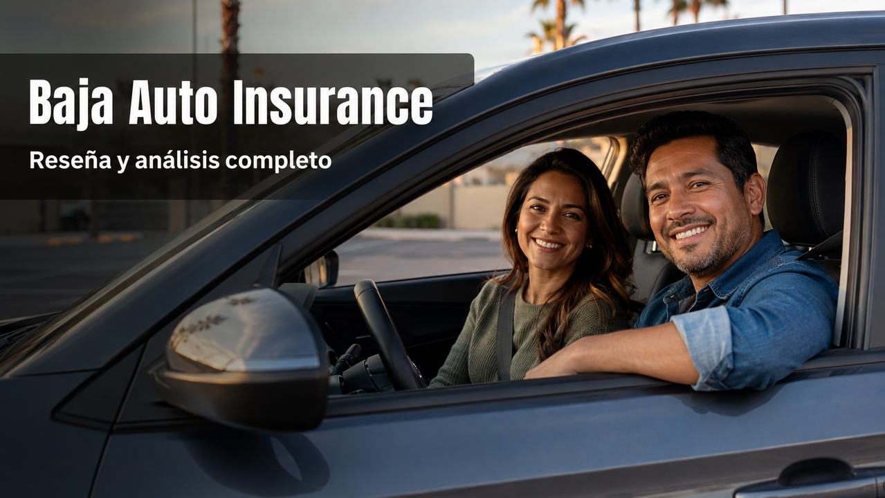 Pareja latina feliz en su auto satisfechos por el servicio de Baja Auto Insurance