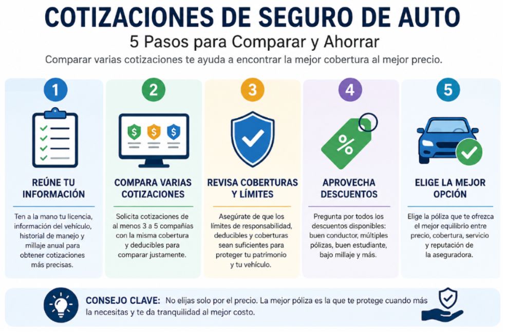 Cinco pasos para comparar cotizaciones de seguro de auto y ahorrar