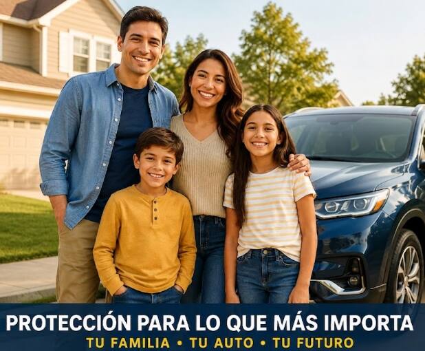 Familia protegida por un seguro de auto GEICO junto a su vehículo