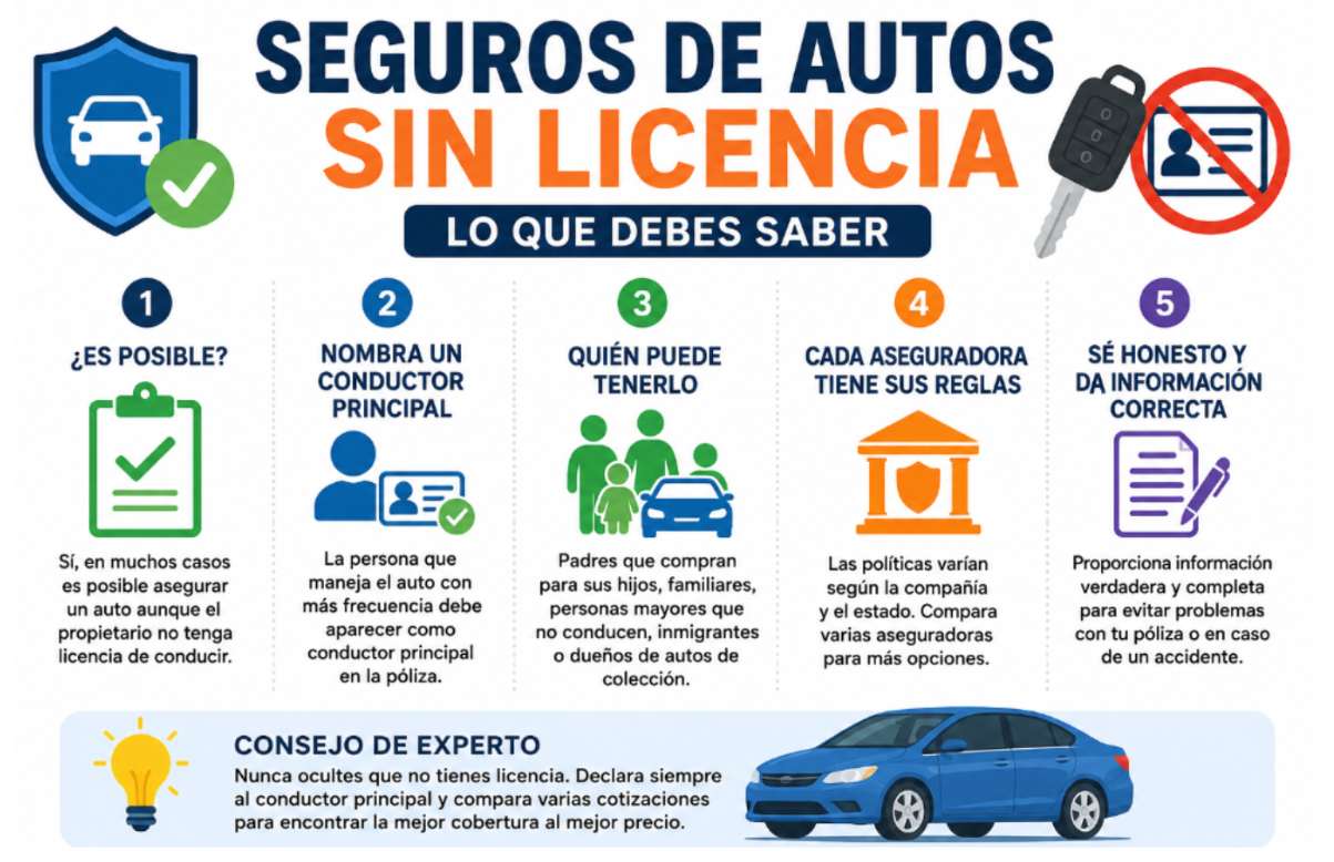 Infografía sobre lo que debe saber sobre seguros de autos sin licencia