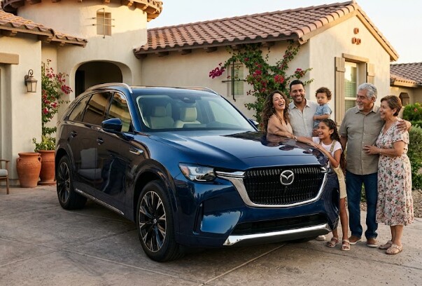 Familia latina junto a su vehículo al comparar un seguro de auto con Pronto Insurance