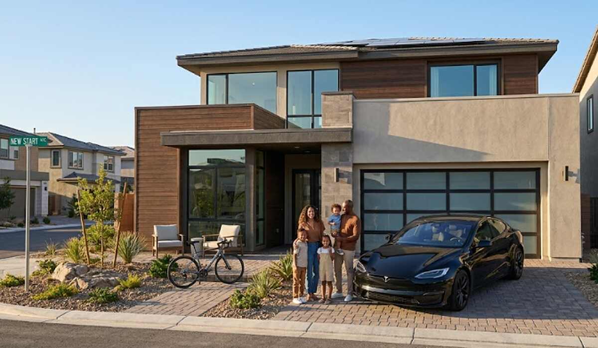 Pareja latina frente a una vivienda y un automóvil asegurado con asesoría de Veronica's Insurance